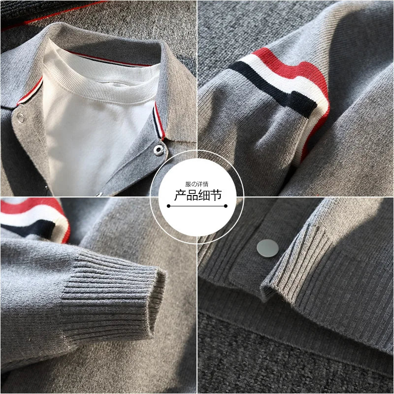 2025 New Men's Color Collision Knitted Cardigan Versatile Stand-up Collar Button Cardigan Couple Knit Sweater Loose Outwear