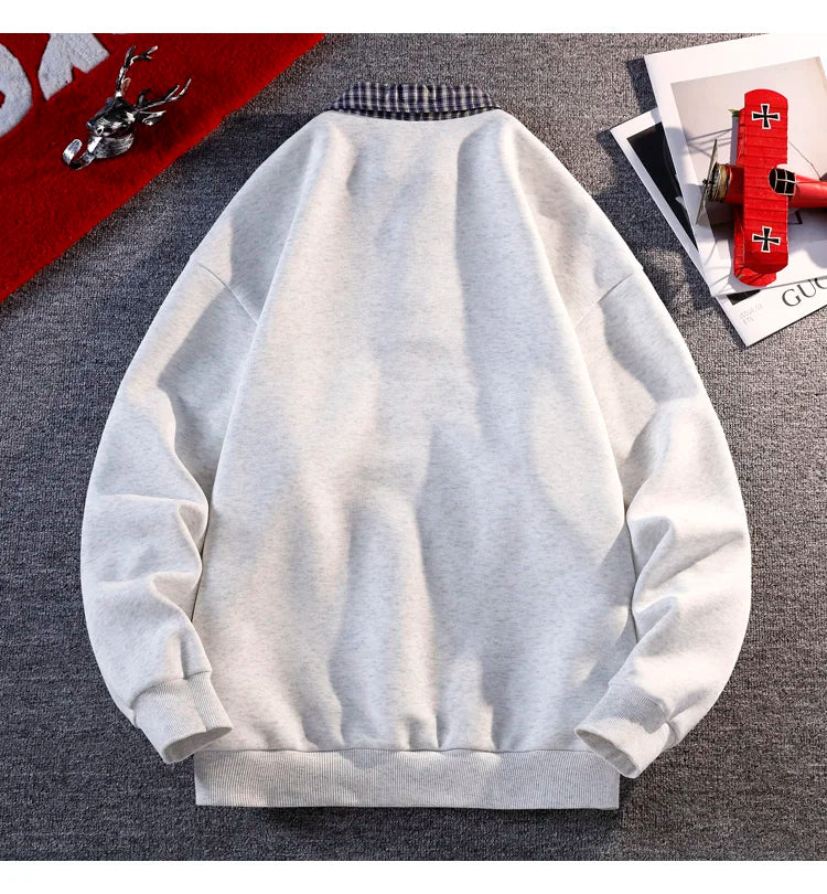 2025 Fall New Arrival Men's Fake Two-Piece Polo Neck Sweatshirt Versatile Casual Long-Sleeve Top Trendy Oversized Sweatshirt