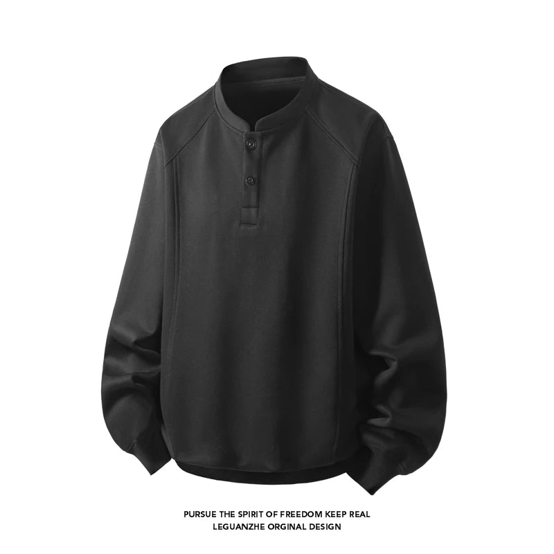 Basic Men's Button Long Sleeve Sweatshirt 2025 Autumn New Classic Solid Colour Casual Loose Sweatshirt Large Size Tops