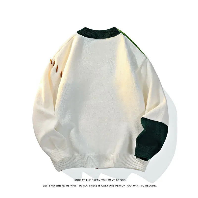 Fall Winter Warm Men Sweaters Korean Style Patchwork Pullovers Round Neck Knitted Sweater Men Women Fashion Knitwear