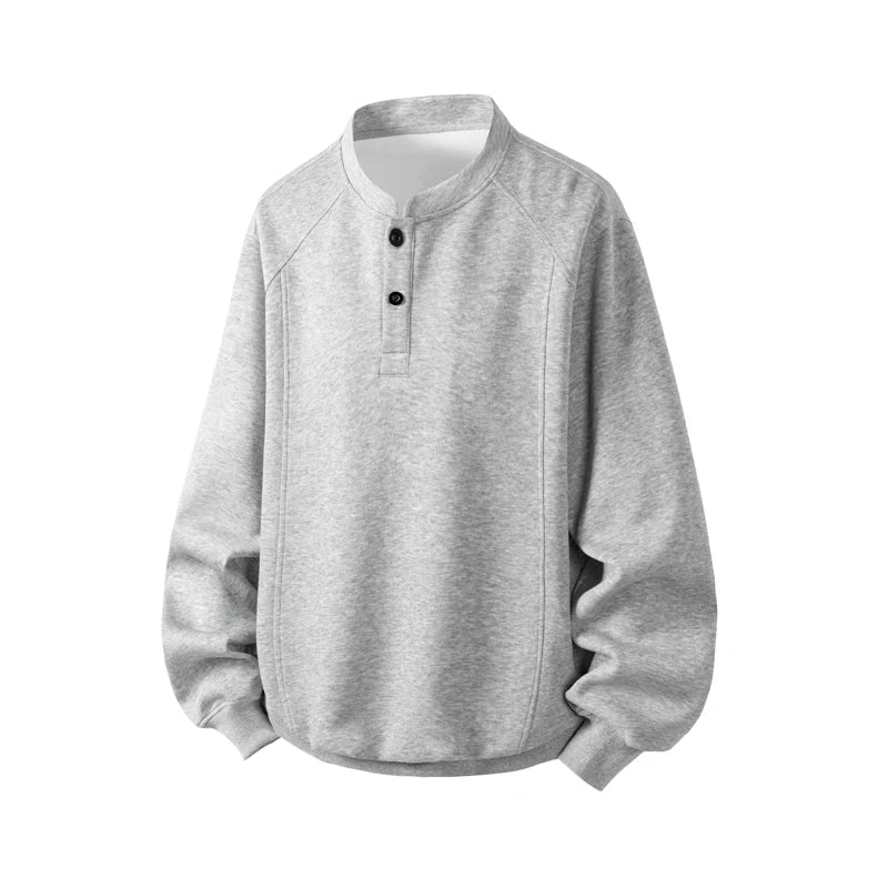 Basic Men's Button Long Sleeve Sweatshirt 2025 Autumn New Classic Solid Colour Casual Loose Sweatshirt Large Size Tops