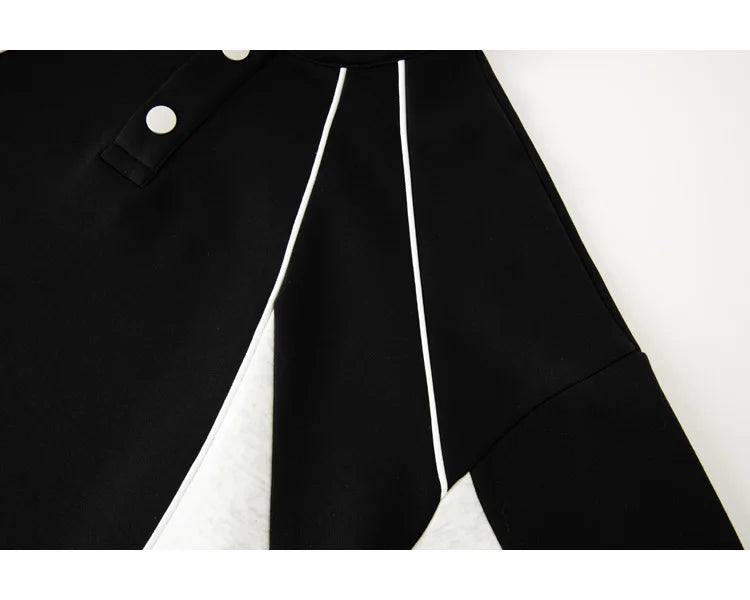 2025 New American Retro Collision POLO Collar Men's Sweatshirts Korean College Style Couples Clothing Autumn Casual Sweatshirt