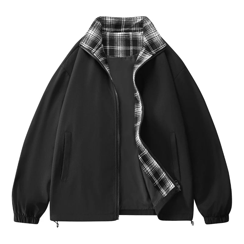 Funky Plaid Clash Jacket  Autumn Men's New Aviator Jacket Outdoor Casual Zip Loose Fit Bomber Jacket