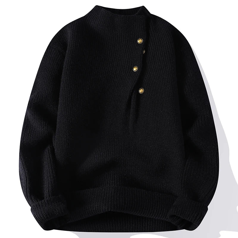 2025 Autumn Winter Basic Solid Colour Pullover Sweater Men's Knitted Sweater Button Design Knitted Top Soft Versatile Sweater