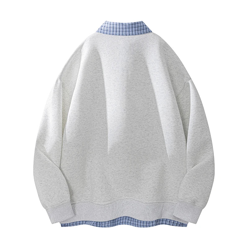 2025 New Couples False Two-piece Cardigan Plaid Collision Design Lapel Sweater Jacket Korean College Style Long-sleeved Tops