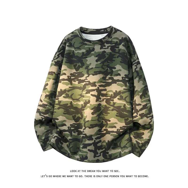 Japanese Style Camouflage Sweatshirt Men's 2025 New Army Green Long-sleeved Casual Tops Korean Retro Street Couple Sweatshirts