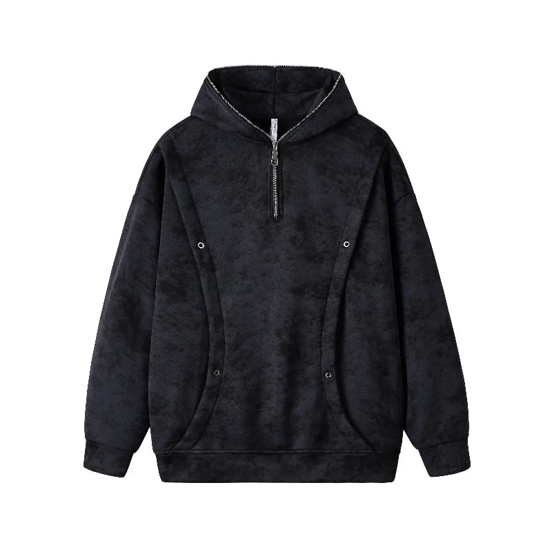 2025 New Men's Hooded Sweatshirt Zip Standing Collar Metal Rivet Design Hoodie Tie-Dye Gradient Oversize Street Hoodies
