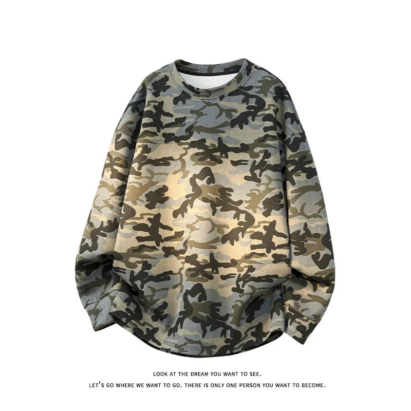Japanese Style Camouflage Sweatshirt Men's 2025 New Army Green Long-sleeved Casual Tops Korean Retro Street Couple Sweatshirts