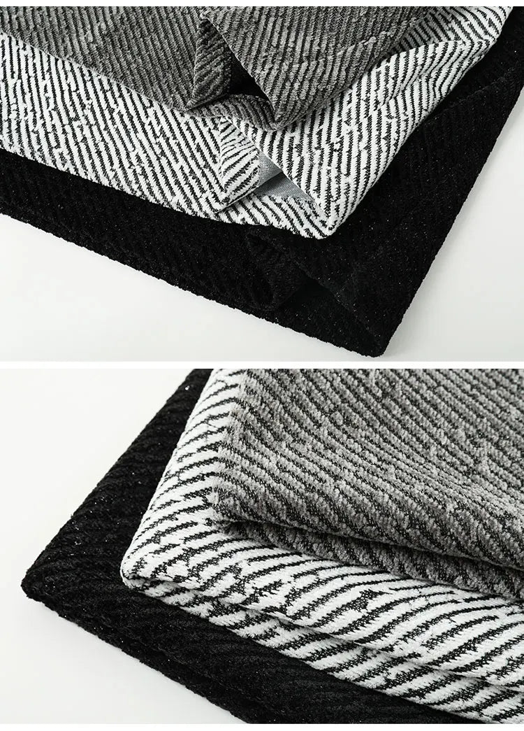 Retro Black White Checkered Splicing Striped Sweatshirts Loose Couples Clothing 2025 Autumn New Knit Sweatshirt Polo Shirt