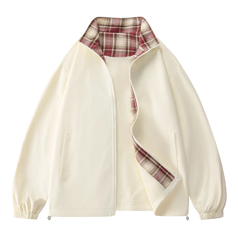 Funky Plaid Clash Jacket  Autumn Men's New Aviator Jacket Outdoor Casual Zip Loose Fit Bomber Jacket