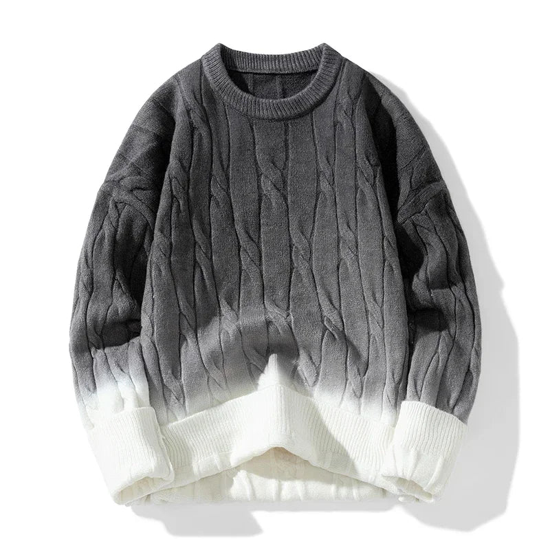 Korean Gradient Knitwear Loose Chunky Twist Knit Pullover New Round Neck Sweater Autumn Winter Warm Couple Tops