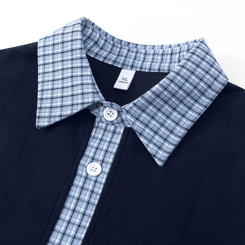 2025 New Couples False Two-piece Cardigan Plaid Collision Design Lapel Sweater Jacket Korean College Style Long-sleeved Tops