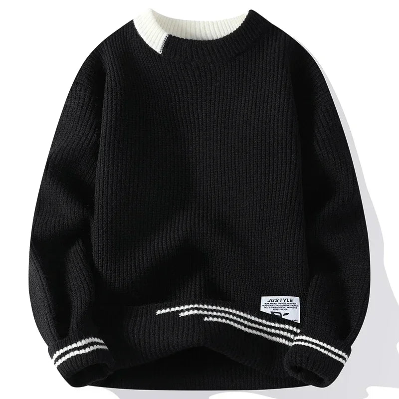 Men Retro Color Collision Twist Sweater Loose Fit Round Neck Knit Jumper Pullover Autumn Winter Casual 4 Colors Knitted Sweaters