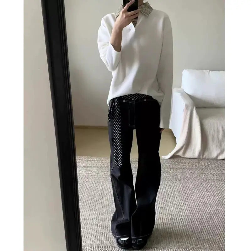 Men's Casual Polo Shirt Long-sleeved Plaid Collar Design Simple Versatile Unisex Sweatshirt Daily Commuting Tide Bottoming Shirt