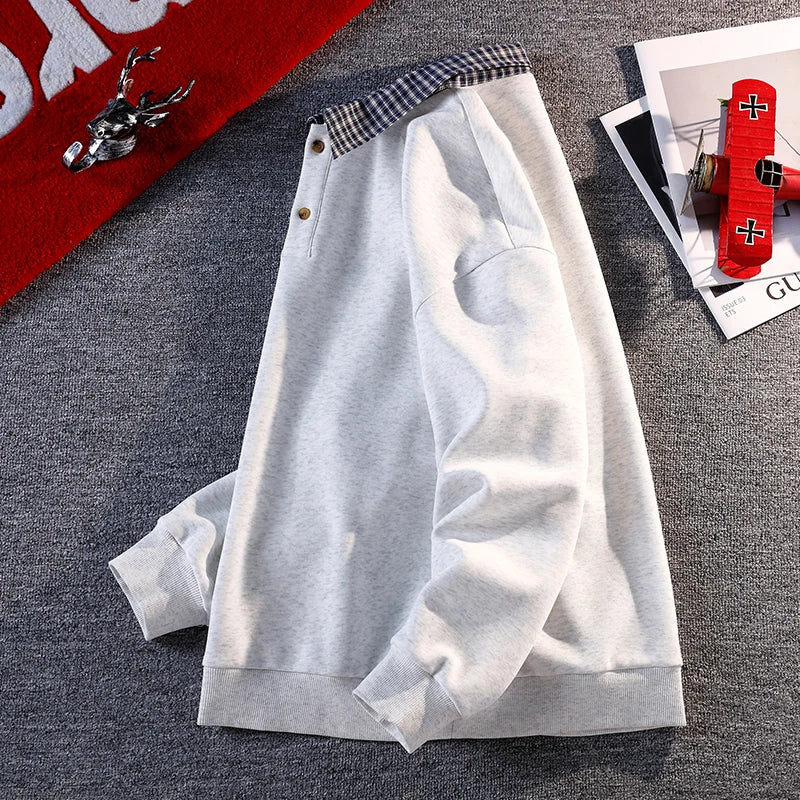 2025 Fall New Arrival Men's Fake Two-Piece Polo Neck Sweatshirt Versatile Casual Long-Sleeve Top Trendy Oversized Sweatshirt