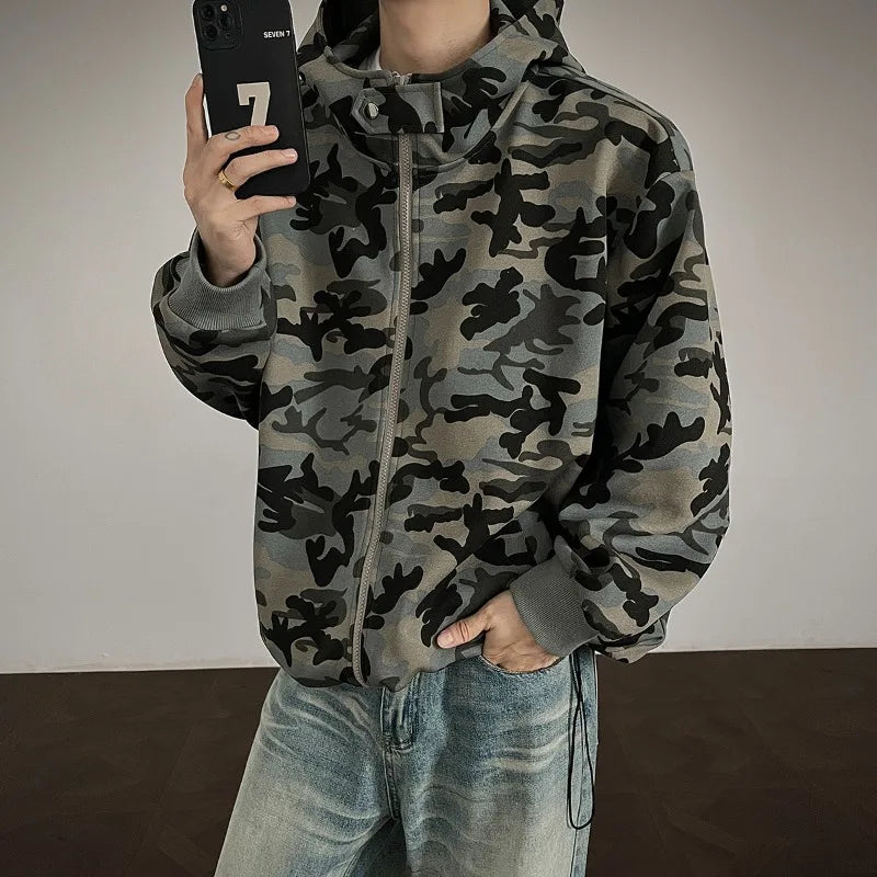 Camouflage Hooded Sweatshirt Men's and Women's Trendy Street Style Couple's Clothes Loose Zipper Jacket 2025 Autumn New Hoodies