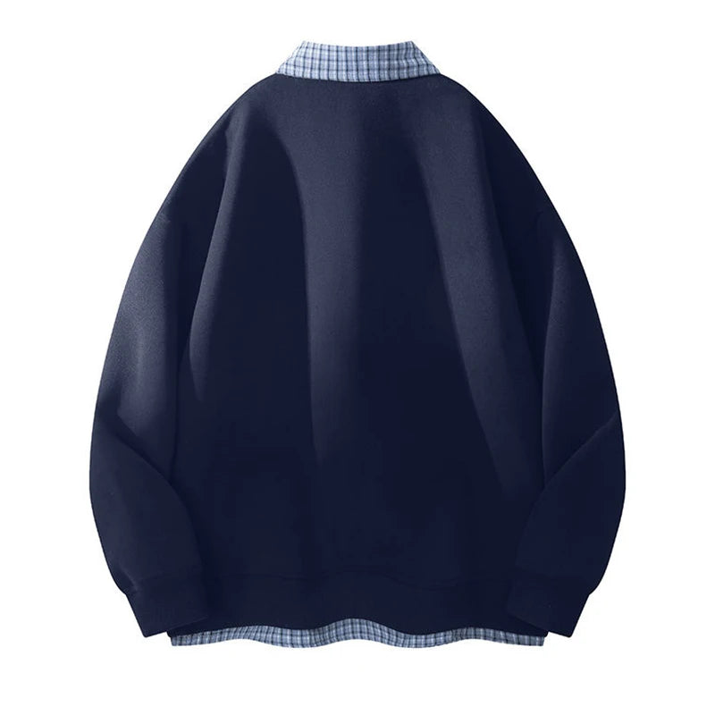 2025 New Couples False Two-piece Cardigan Plaid Collision Design Lapel Sweater Jacket Korean College Style Long-sleeved Tops