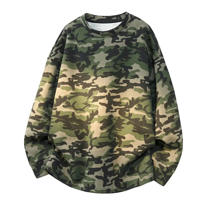 Japanese Style Camouflage Sweatshirt Men's 2025 New Army Green Long-sleeved Casual Tops Korean Retro Street Couple Sweatshirts