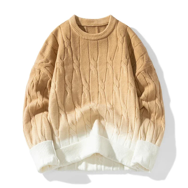 Korean Gradient Knitwear Loose Chunky Twist Knit Pullover New Round Neck Sweater Autumn Winter Warm Couple Tops