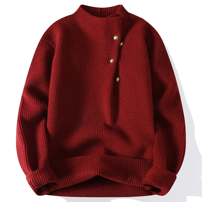 2025 Autumn Winter Basic Solid Colour Pullover Sweater Men's Knitted Sweater Button Design Knitted Top Soft Versatile Sweater
