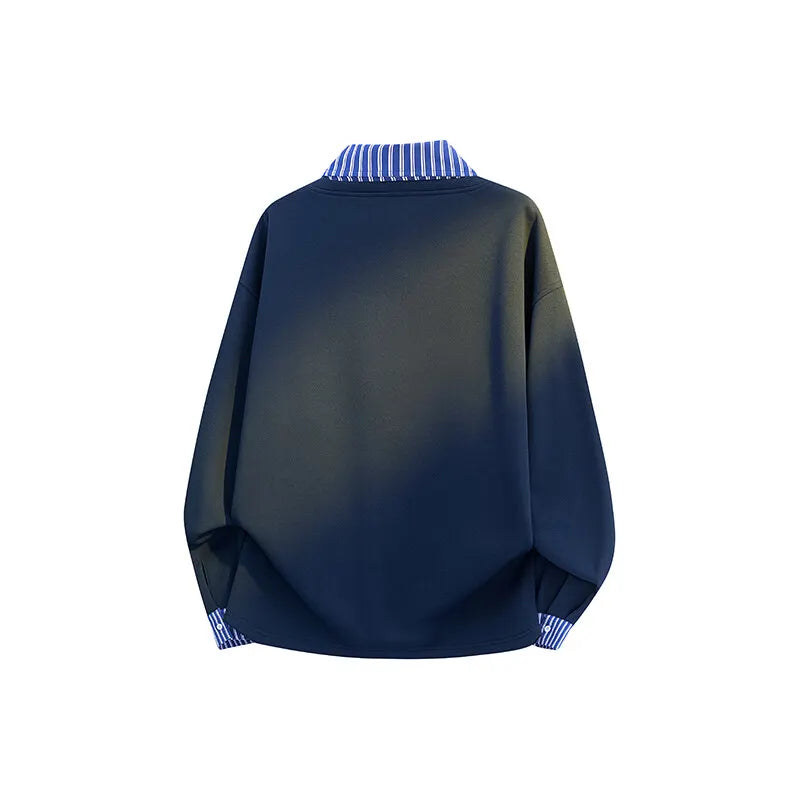 New Versatile Polo Shirt Fake Two Pieces Sweatshirt for Men Streetwear Long Sleeve Sweatshirts Contrast Pullover
