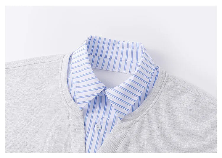 New Versatile Polo Shirt Fake Two Pieces Sweatshirt for Men Streetwear Long Sleeve Sweatshirts Contrast Pullover