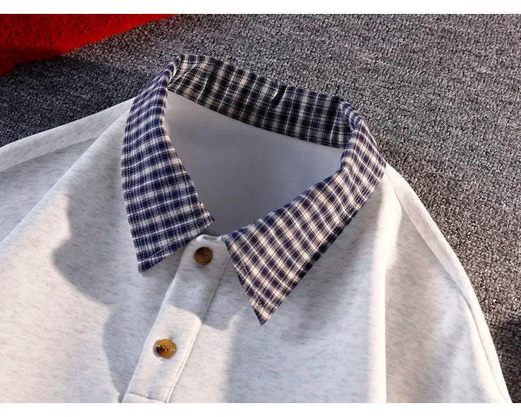 2025 Fall New Arrival Men's Fake Two-Piece Polo Neck Sweatshirt Versatile Casual Long-Sleeve Top Trendy Oversized Sweatshirt