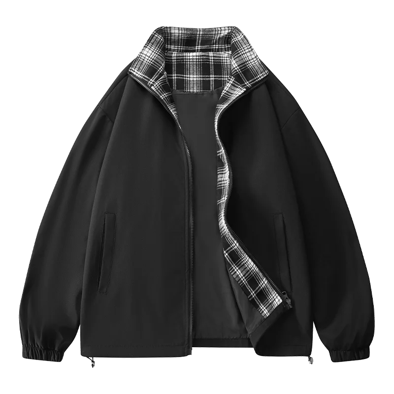 Funky Plaid Clash Jacket  Autumn Men's New Aviator Jacket Outdoor Casual Zip Loose Fit Bomber Jacket