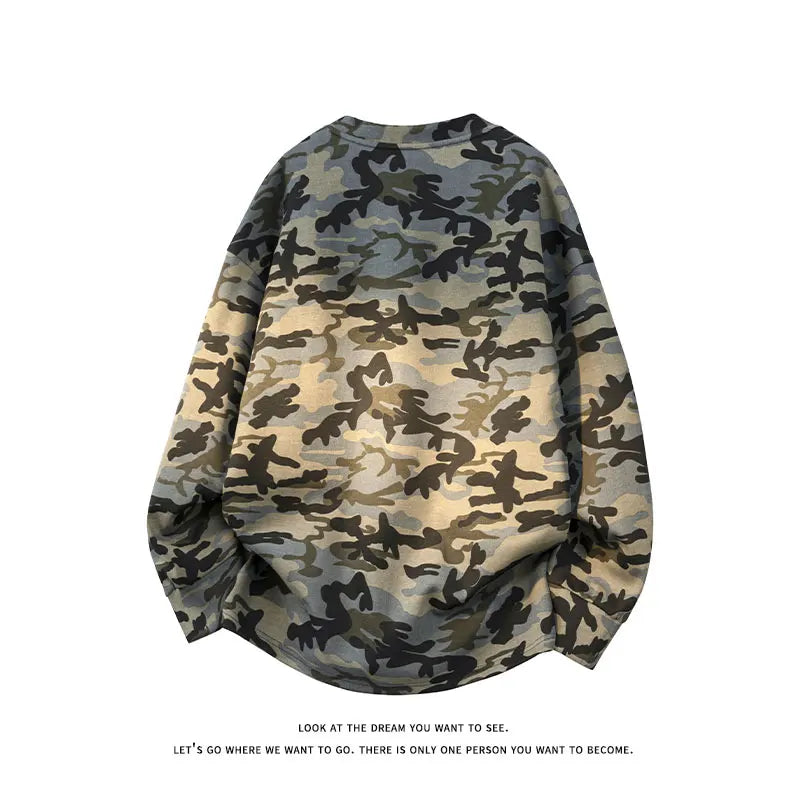 Japanese Style Camouflage Sweatshirt Men's 2025 New Army Green Long-sleeved Casual Tops Korean Retro Street Couple Sweatshirts