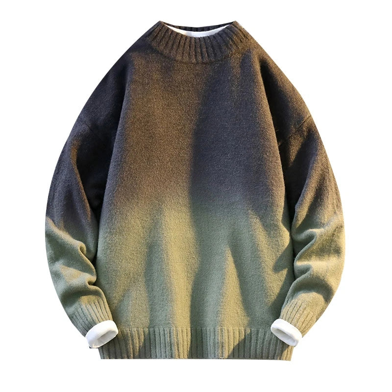 New Autumn Winter Gradient Printing Sweater Men's Crew Neck Long Sleeve Knitwear Harajuku Couple Pullover Tops Warm Knitting