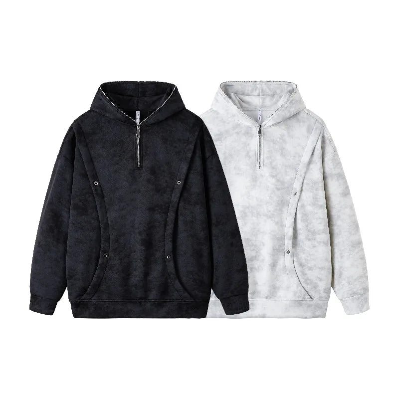 2025 New Men's Hooded Sweatshirt Zip Standing Collar Metal Rivet Design Hoodie Tie-Dye Gradient Oversize Street Hoodies