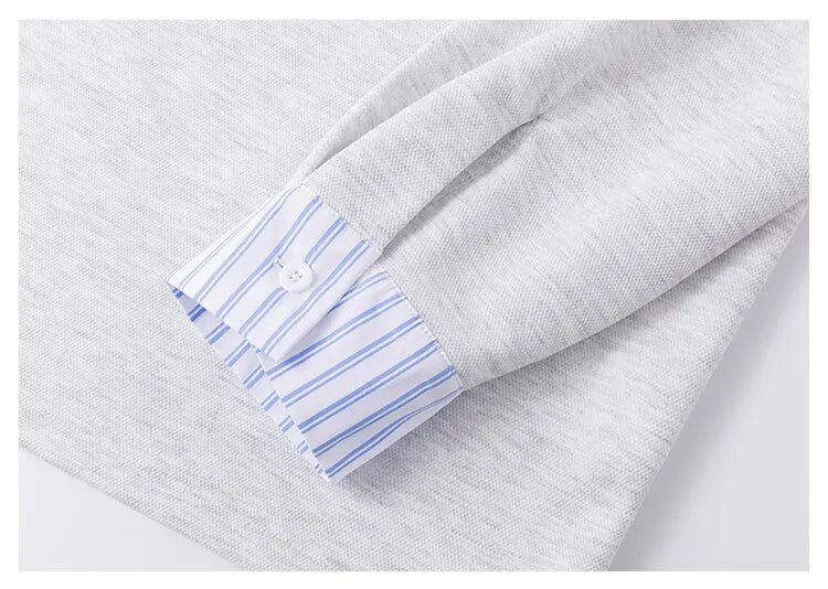 New Versatile Polo Shirt Fake Two Pieces Sweatshirt for Men Streetwear Long Sleeve Sweatshirts Contrast Pullover