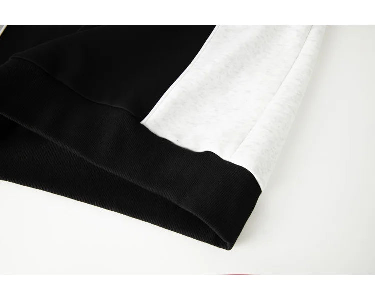 2025 New American Retro Collision POLO Collar Men's Sweatshirts Korean College Style Couples Clothing Autumn Casual Sweatshirt