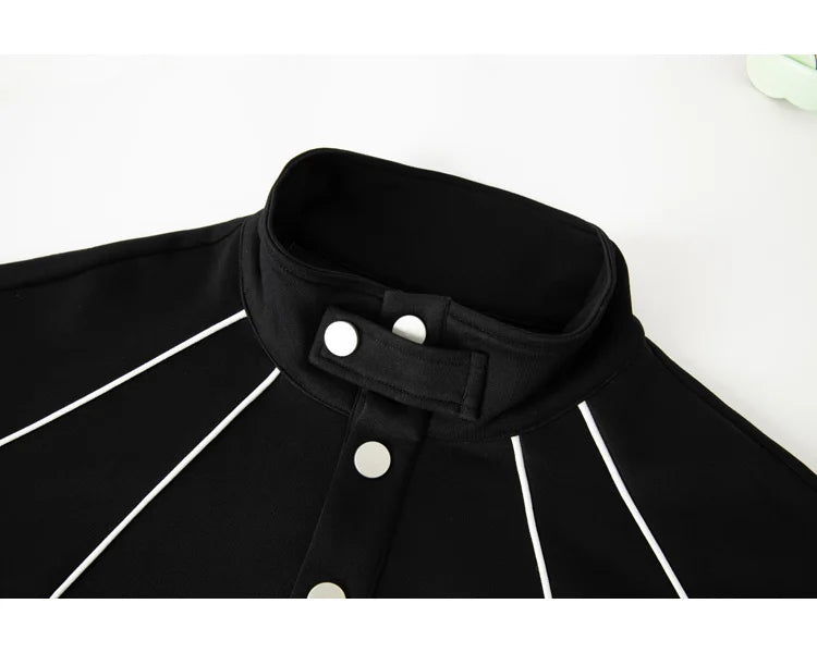 2025 New American Retro Collision POLO Collar Men's Sweatshirts Korean College Style Couples Clothing Autumn Casual Sweatshirt