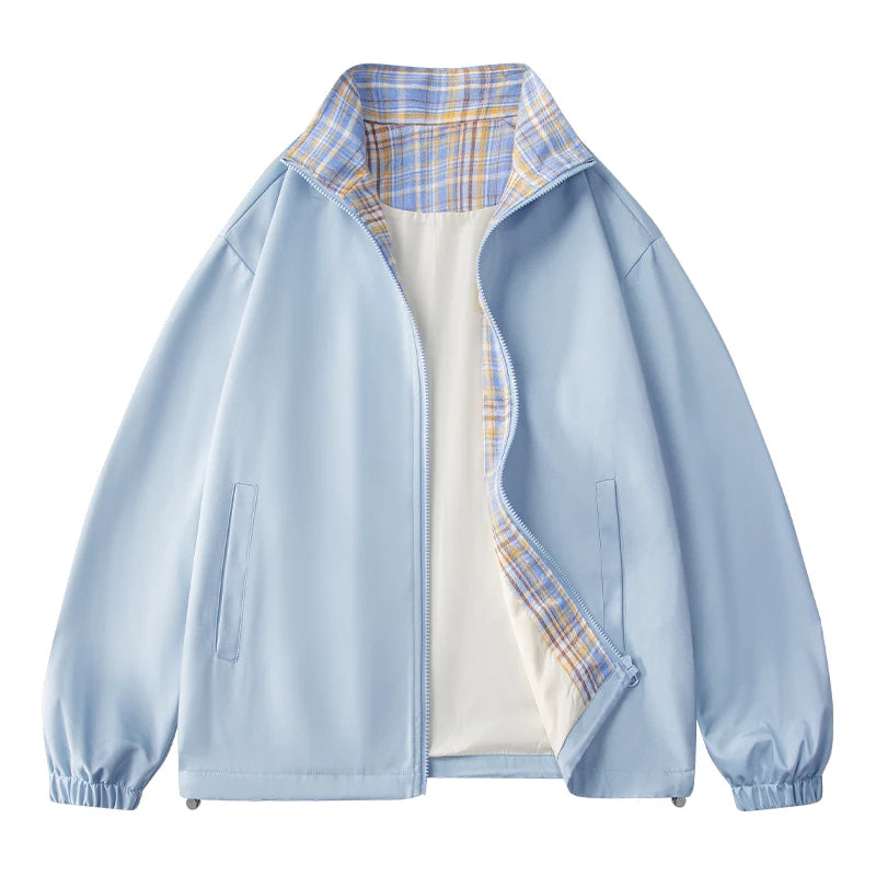 Funky Plaid Clash Jacket  Autumn Men's New Aviator Jacket Outdoor Casual Zip Loose Fit Bomber Jacket