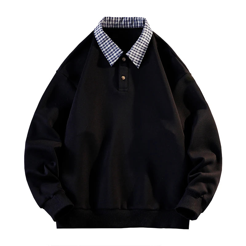 2025 Fall New Arrival Men's Fake Two-Piece Polo Neck Sweatshirt Versatile Casual Long-Sleeve Top Trendy Oversized Sweatshirt