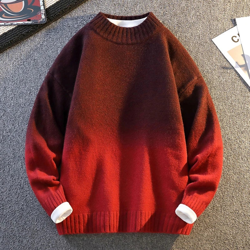 New Autumn Winter Gradient Printing Sweater Men's Crew Neck Long Sleeve Knitwear Harajuku Couple Pullover Tops Warm Knitting