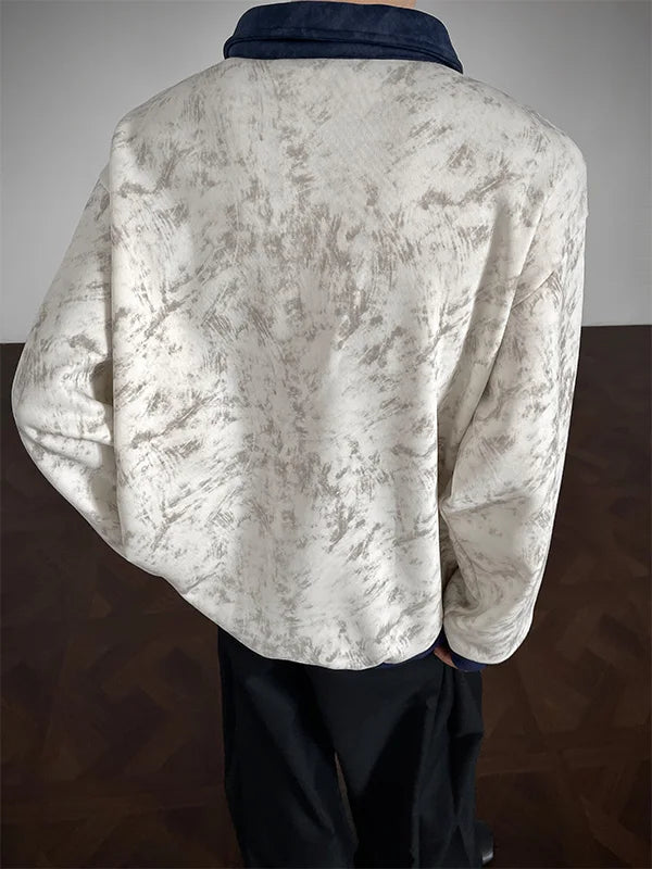 New Men's Casual Long-Sleeve Polo Shirt Color-Block Collar Loose-Fit Versatile Fashion Shirt Velvet Sweatshirt