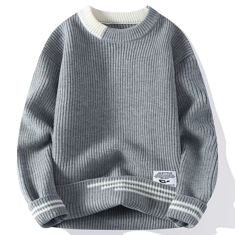 Men Retro Color Collision Twist Sweater Loose Fit Round Neck Knit Jumper Pullover Autumn Winter Casual 4 Colors Knitted Sweaters