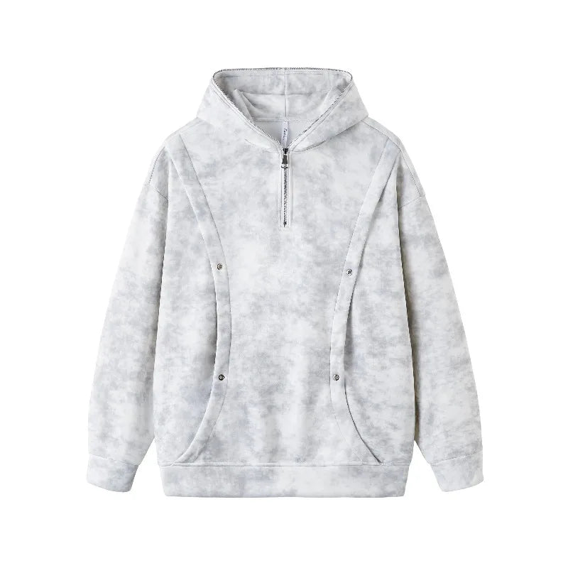 2025 New Men's Hooded Sweatshirt Zip Standing Collar Metal Rivet Design Hoodie Tie-Dye Gradient Oversize Street Hoodies