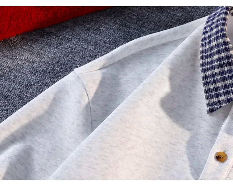 2025 Fall New Arrival Men's Fake Two-Piece Polo Neck Sweatshirt Versatile Casual Long-Sleeve Top Trendy Oversized Sweatshirt