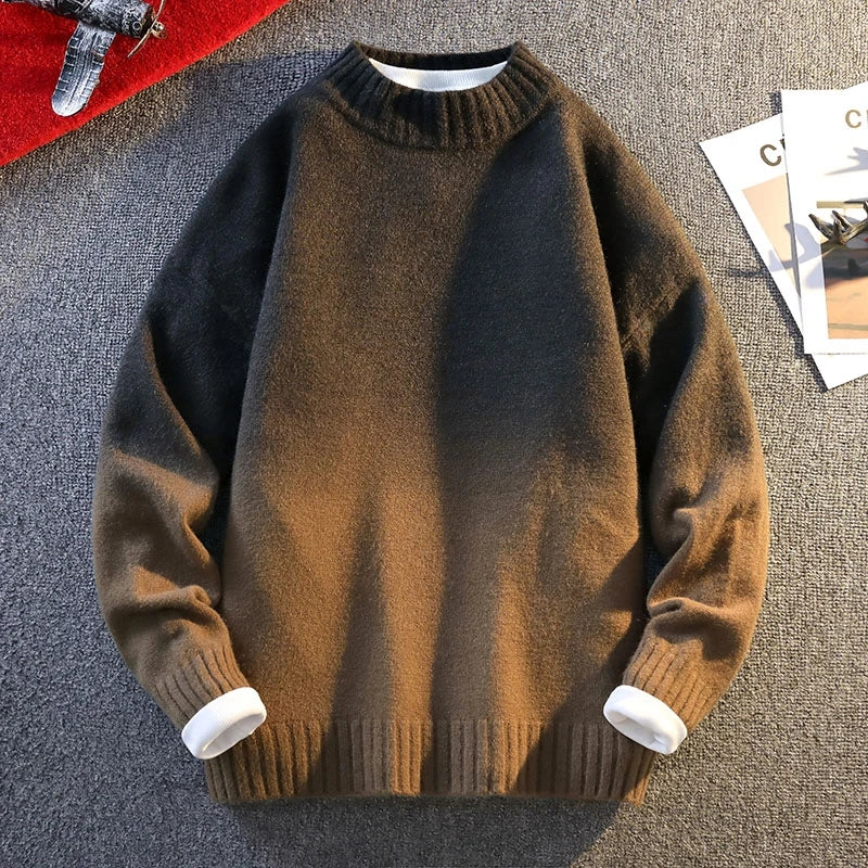 New Autumn Winter Gradient Printing Sweater Men's Crew Neck Long Sleeve Knitwear Harajuku Couple Pullover Tops Warm Knitting