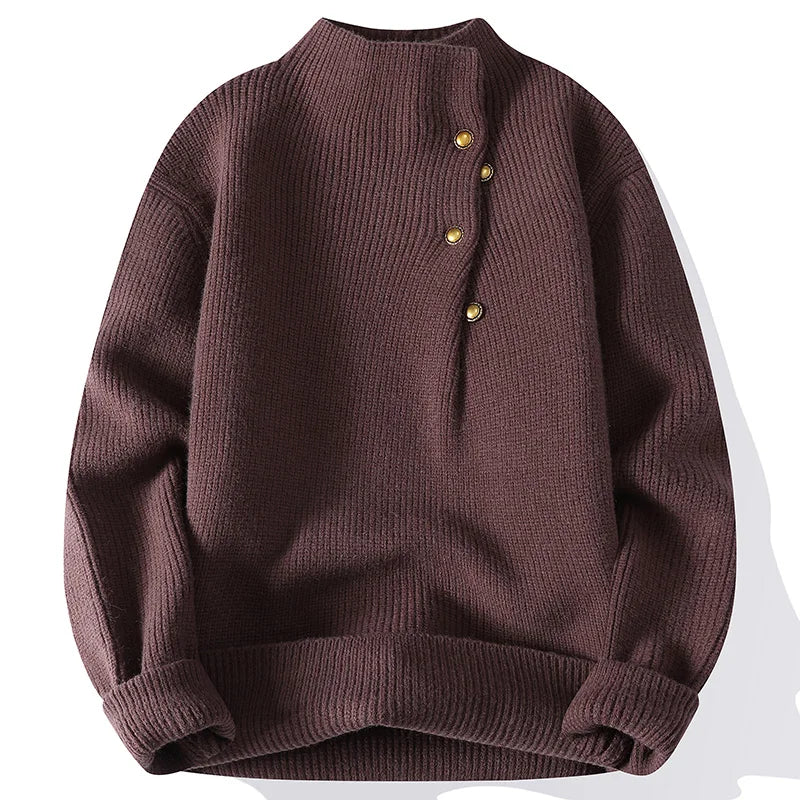 2025 Autumn Winter Basic Solid Colour Pullover Sweater Men's Knitted Sweater Button Design Knitted Top Soft Versatile Sweater