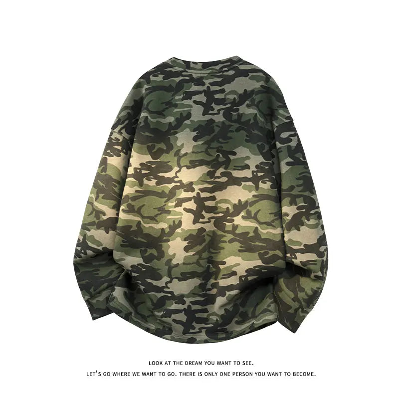 Japanese Style Camouflage Sweatshirt Men's 2025 New Army Green Long-sleeved Casual Tops Korean Retro Street Couple Sweatshirts