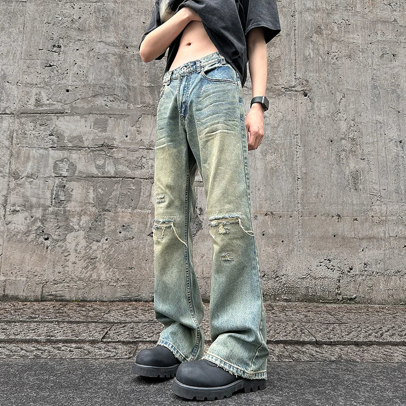 Summer New Fashion Men's Zipper Straight Pants Retro Trend Jeans Washed Loose Pants Trend Casual Clothing Blue Jeans