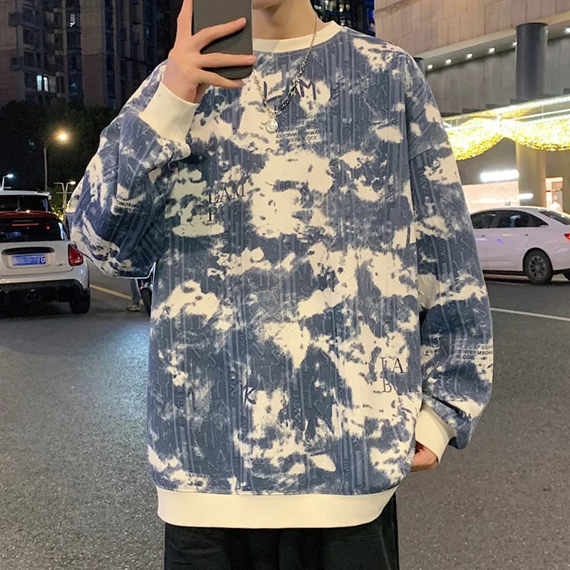 Tie-dye Hoodless Sweater Fall New Ink Painting Design Sense Round Neck Top Trend Loose Casual Men's Women's Clothing